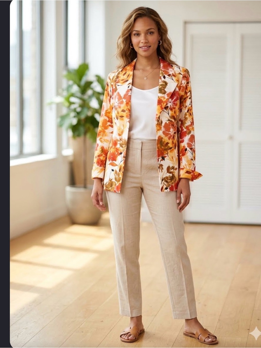 Peck & Peck Womens M Open Front Blazer jacket yellow Red Orange Cuffed Colorful